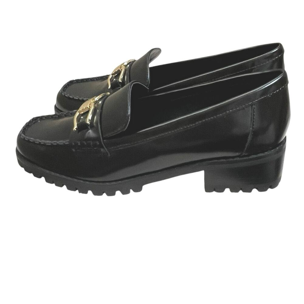 Talbots Gianna Leather Loafers Gold Accents Size 8M Chunky Lug Sole Preppy - Picture 8 of 12